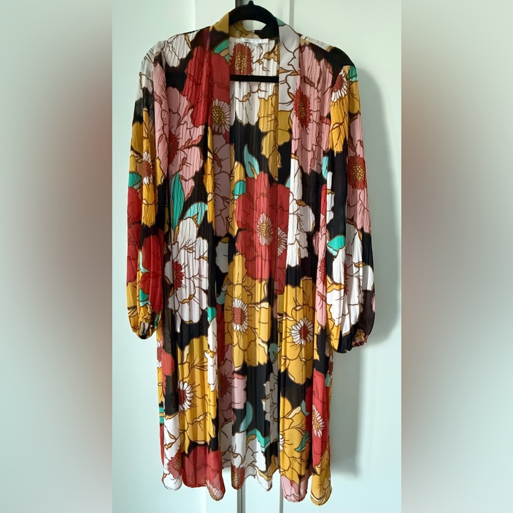 DR2 Floral Kimono/wrap cardigan/Swim Coverup - Red, Yellow, Black